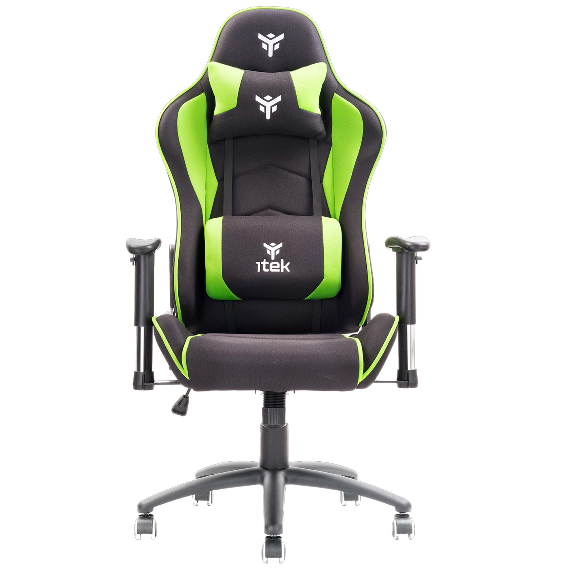 iTek Gaming Chair PLAYCOM FM20 - Tessuto, Doppio Cuscino - Nero/Verde - immagine 2