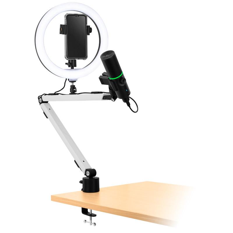 Streamplify Mount Arm, Braccio per Microfono con Morsetto da Tavolo - Bianco - immagine 2