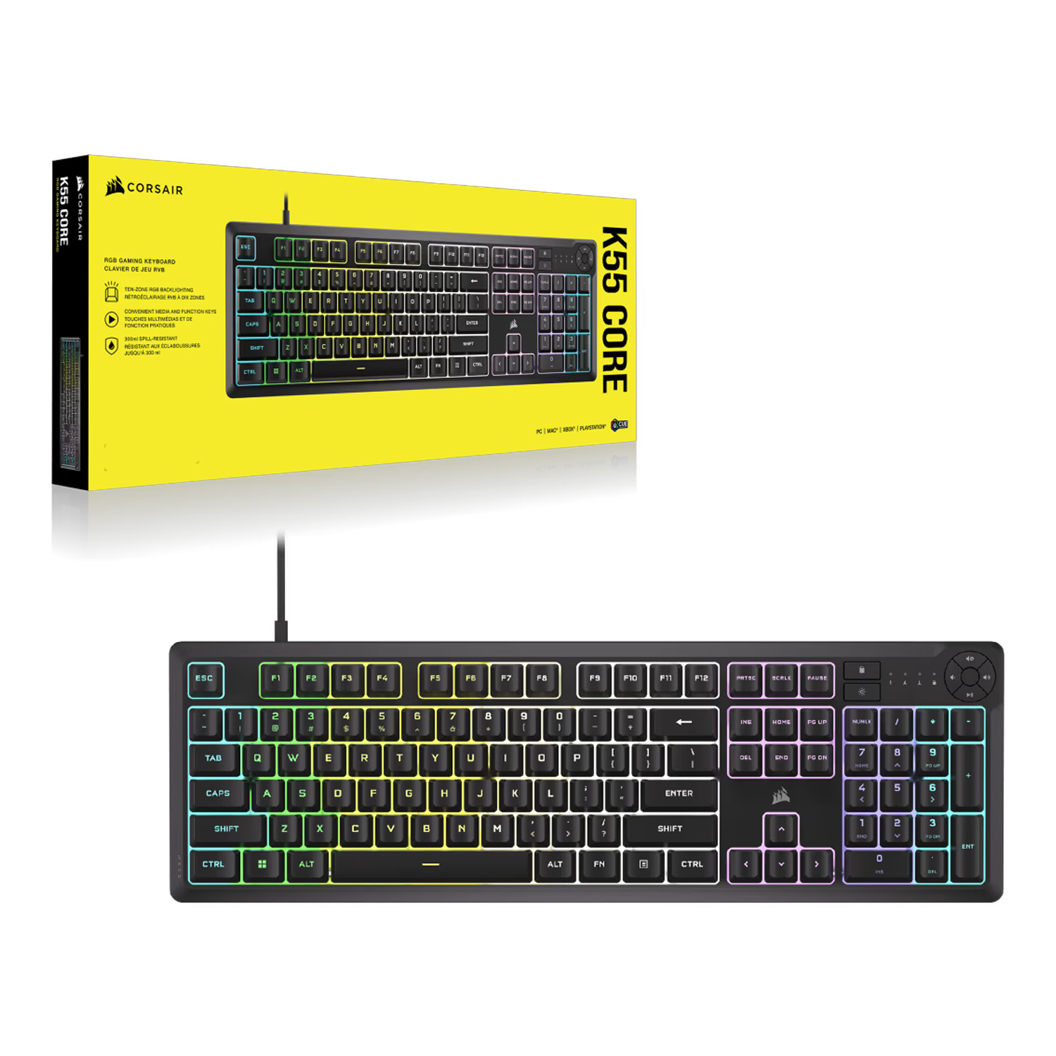 Corsair Gaming K55 CORE RGB Mechanical Keyboard, Membrana - Layout ITA - immagine 4