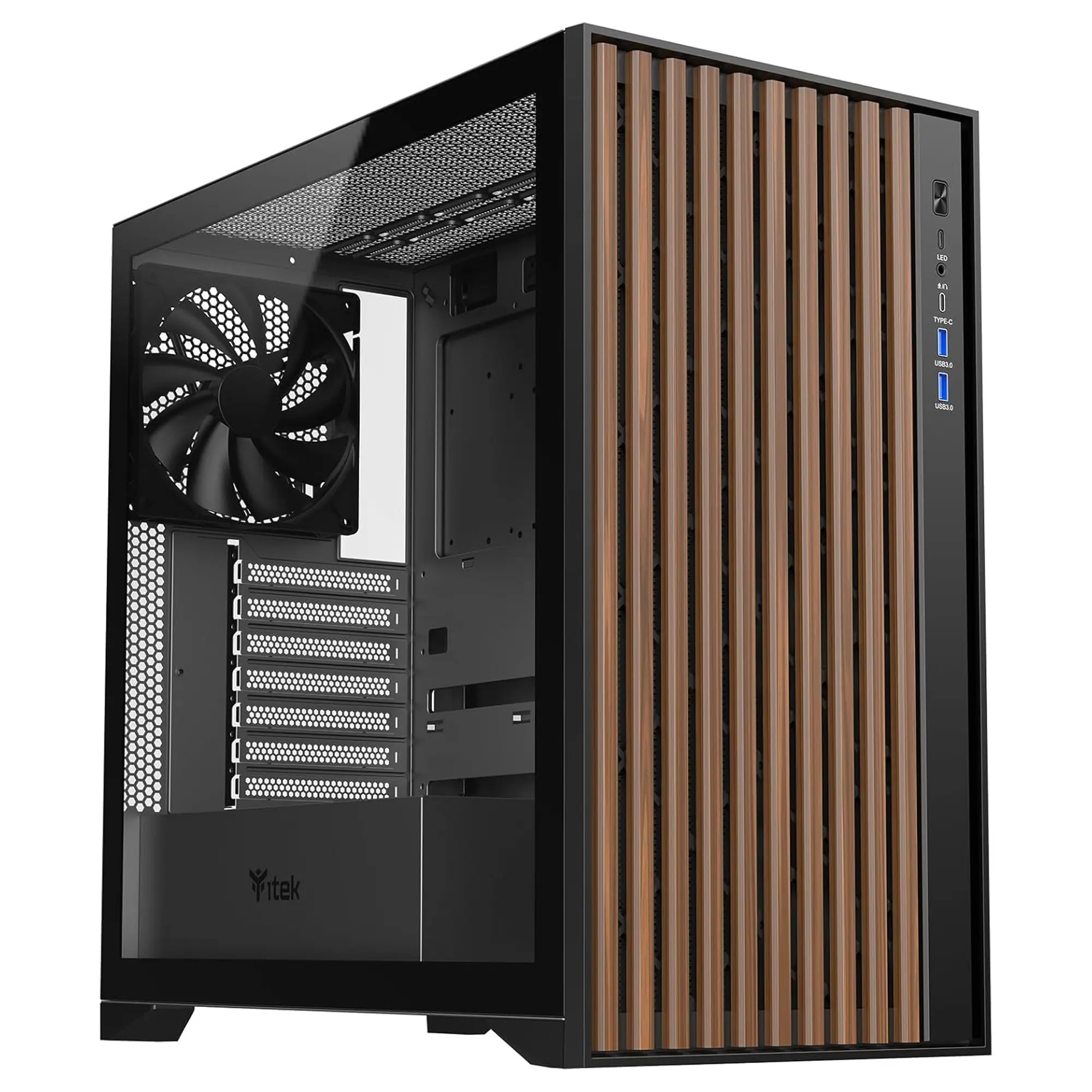 iTek Case WOODY, Vetro Temperato - Nero/Legno