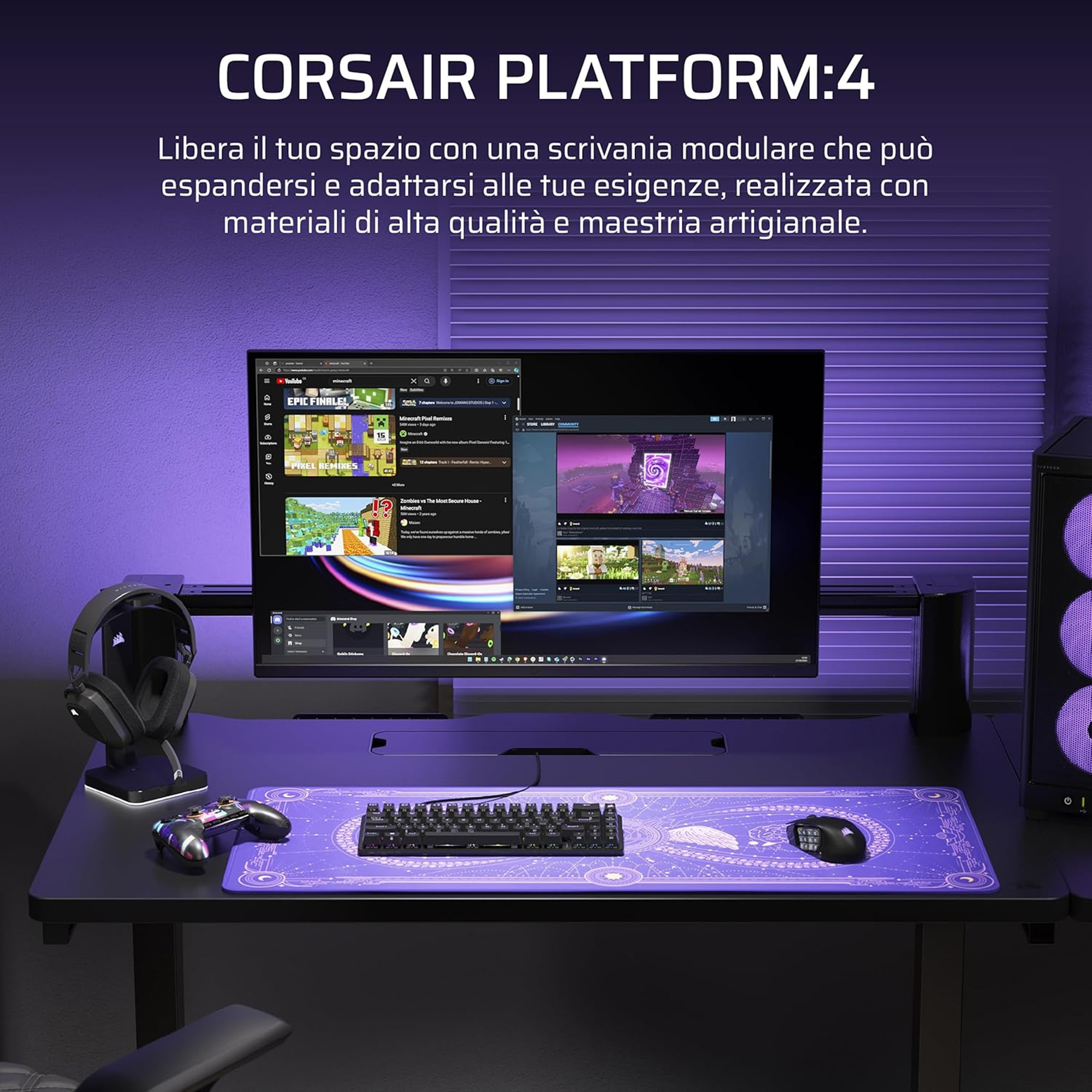 Corsair Platform 4 Fixed Gaming Desk - Nero - immagine 3