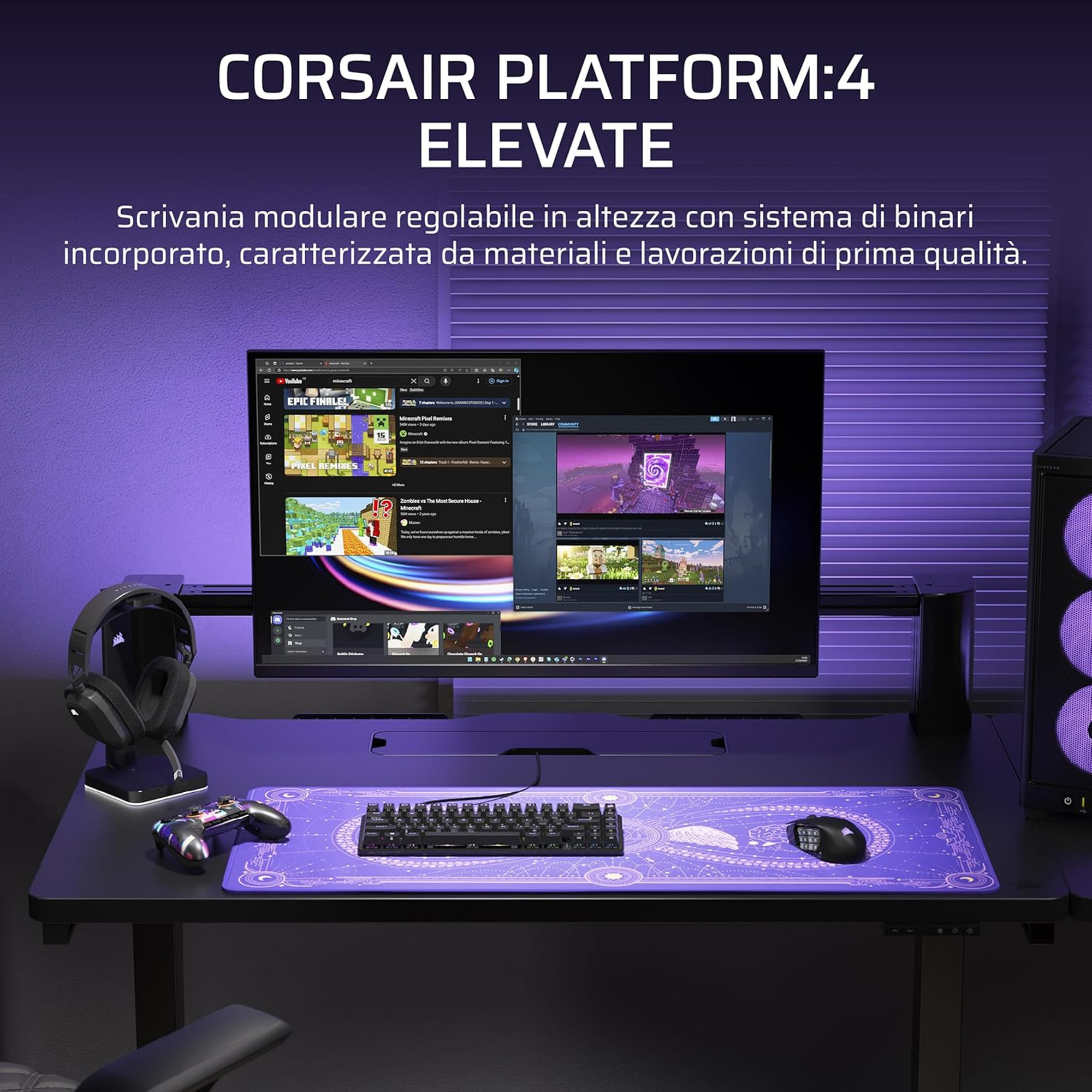 Corsair Platform 4 Elevate Gaming Desk - Nero - immagine 3