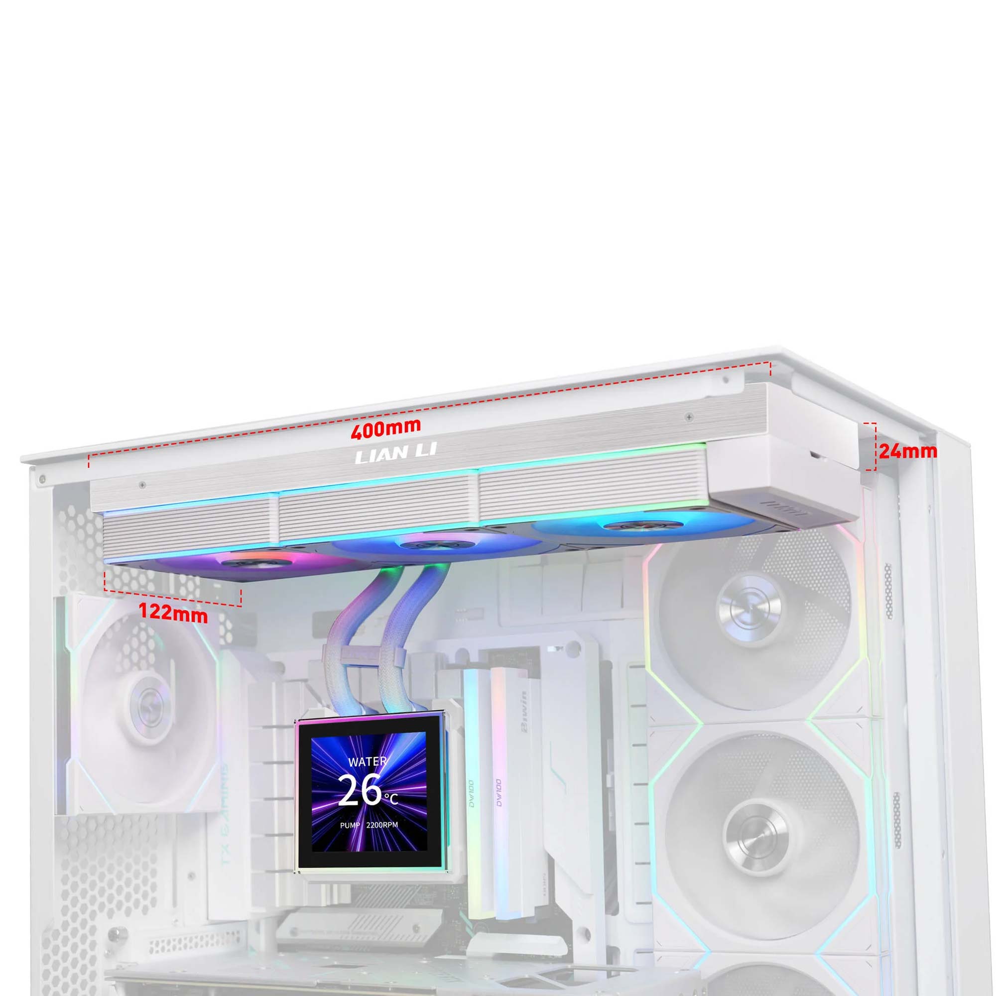Lian Li HydroShift II LCD-S 360CL AIO Water Cooler, ARGB - Bianco - immagine 5