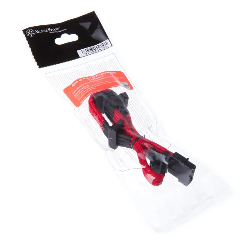 Silverstone Adattatore da Molex a 4x SATA 30 cm - sleeved Rosso - immagine 3