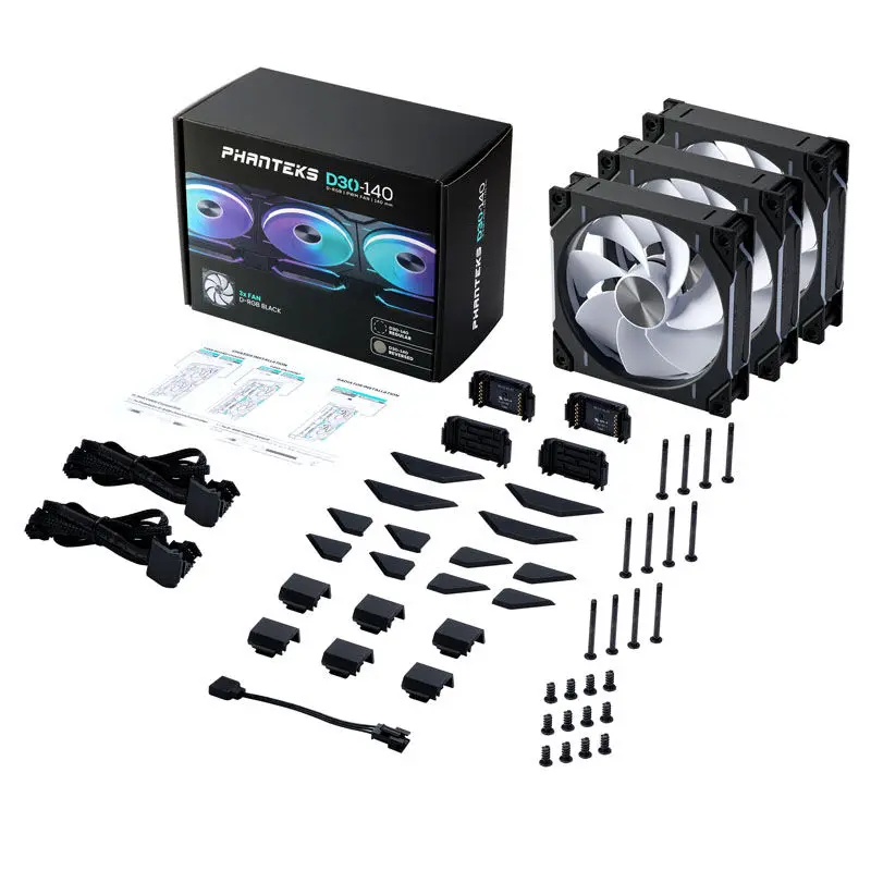 PHANTEKS D30 PWM Reverse Airflow D-RGB, 3 pcs, 140mm - Nero - immagine 7