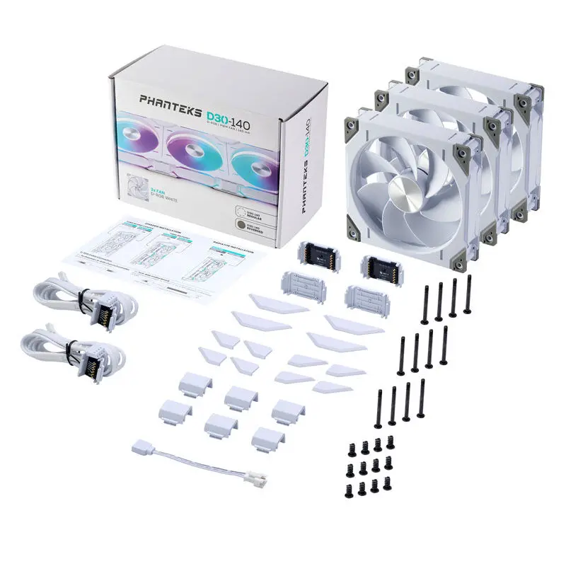 PHANTEKS D30 PWM Reverse Airflow D-RGB, 3 pcs, 140mm - Bianco - immagine 7