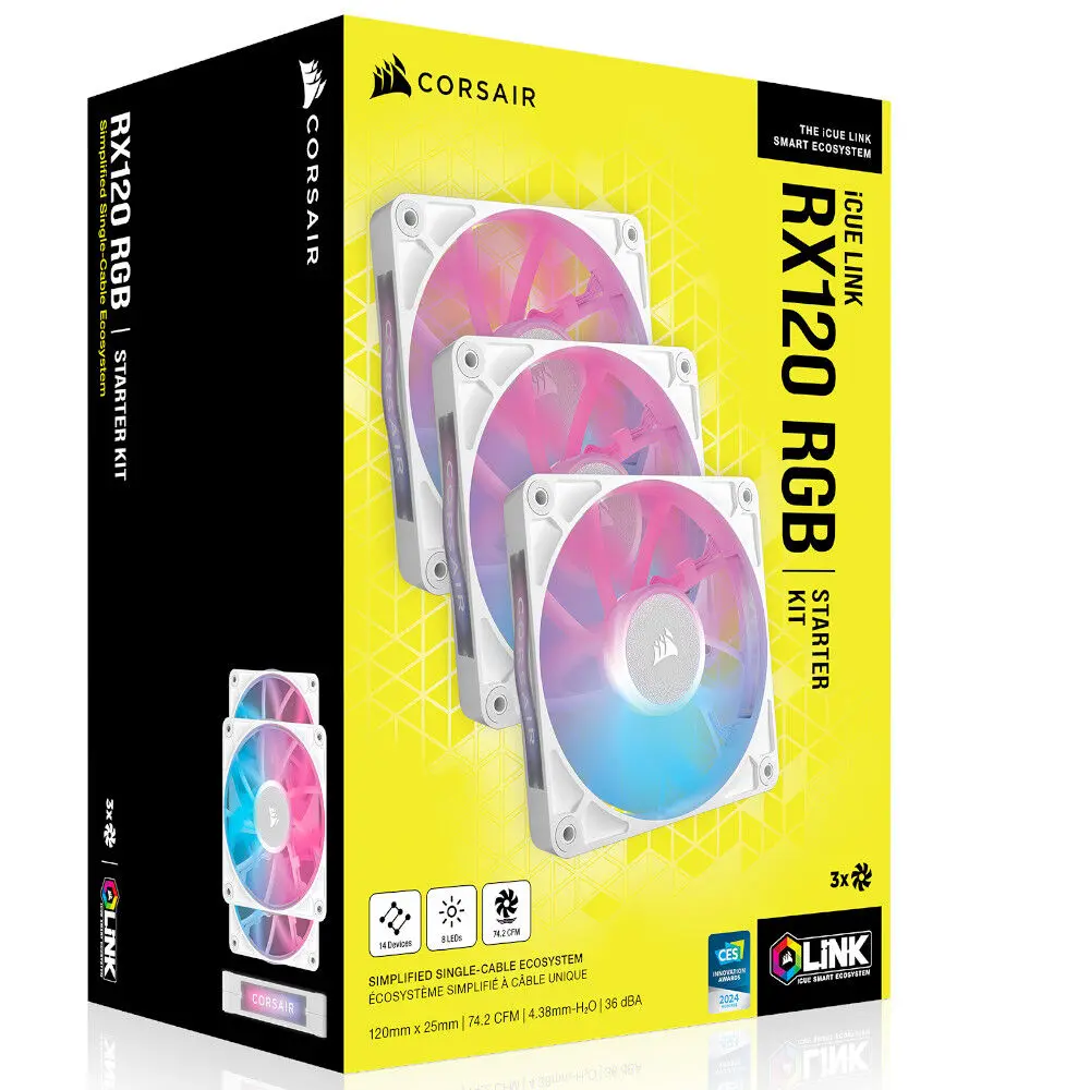 Corsair iCUE LINK RX120 RGB Series, Ventola PWM, Kit da 3 - 120mm, Bianco - immagine 7