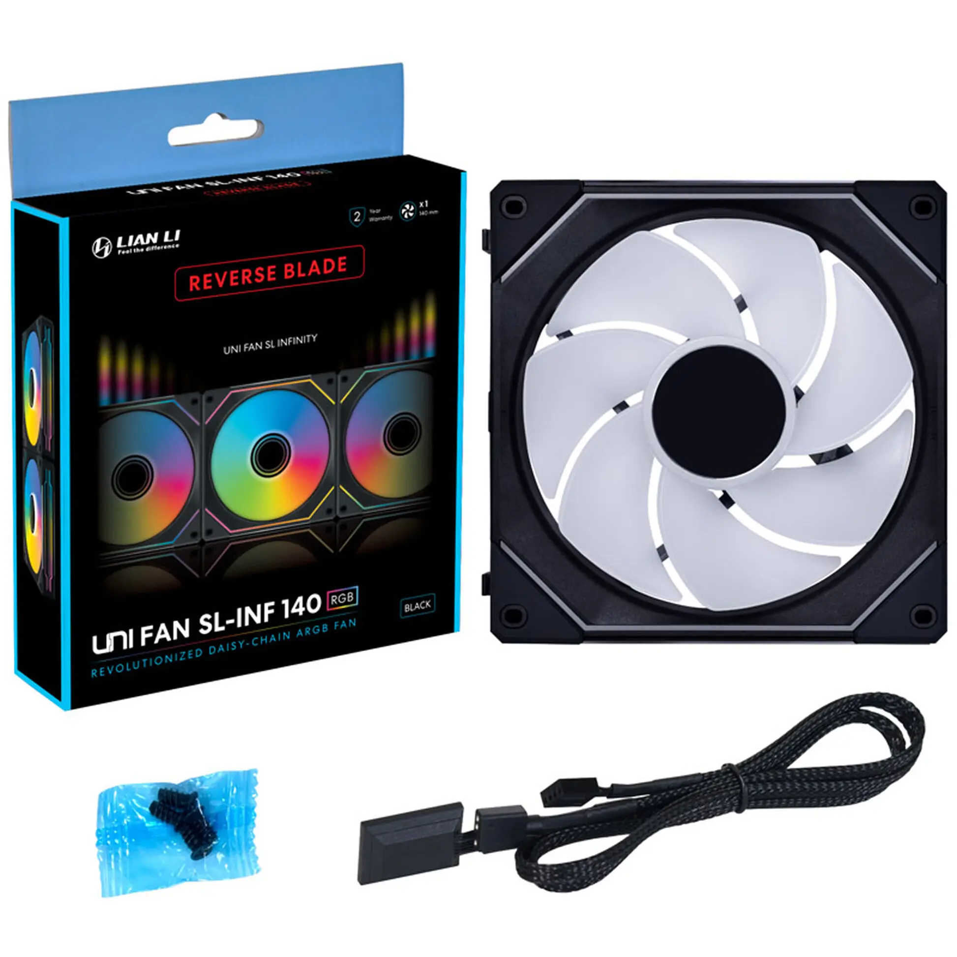 Lian Li UNI FAN SL-INF 140 ARGB PWM FAN, Reverse Blade, Daisy-Chain, Nero - 140 mm - immagine 7