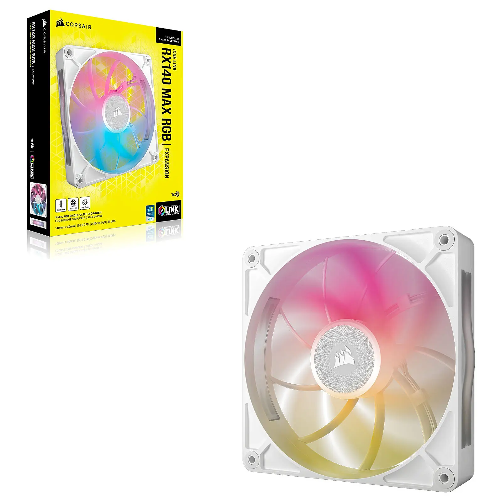 Corsair iCUE LINK RX140 MAX RGB, Ventola PWM - 140mm Thick Fan, Bianco - immagine 4
