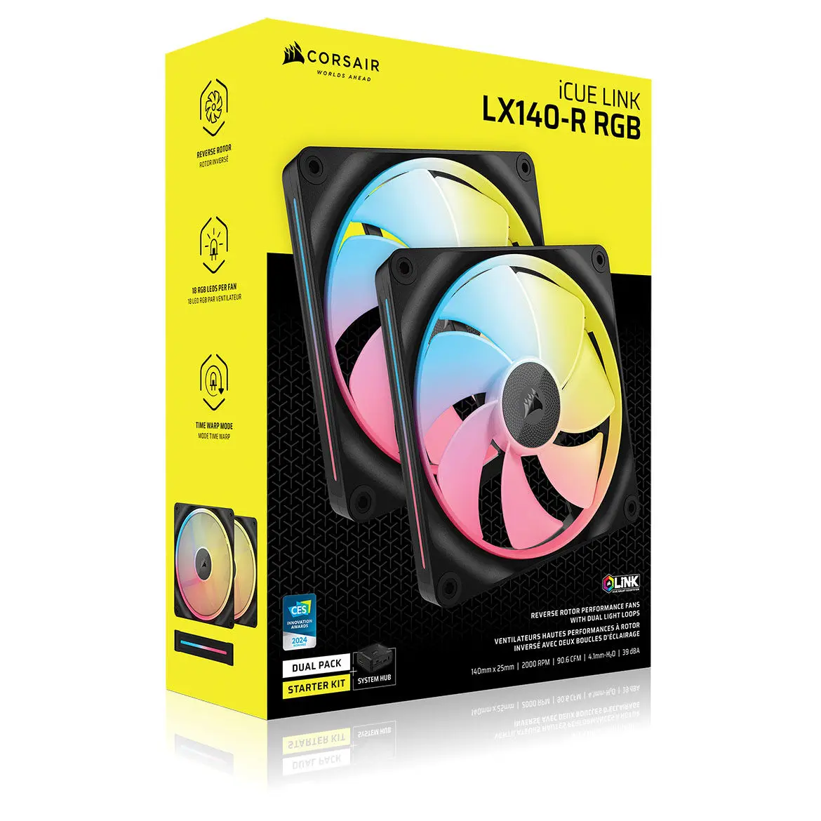 Corsair iCUE LINK LX140-R RGB, Ventola PWM Reverse, Dual Fan Kit, Nera - 140mm - immagine 6