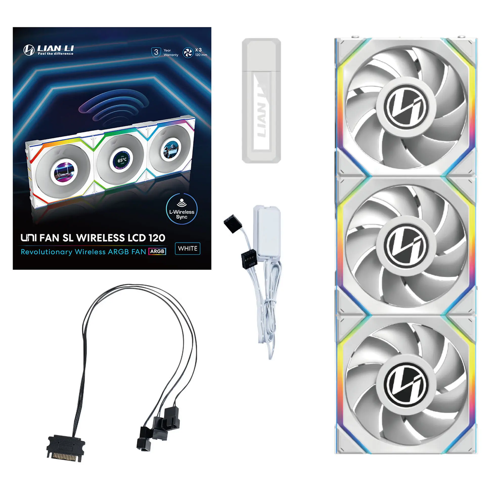 Lian Li UNI FAN SL Wireless LCD ARGB PWM 120 mm Triple Fan Kit - Bianco - immagine 6