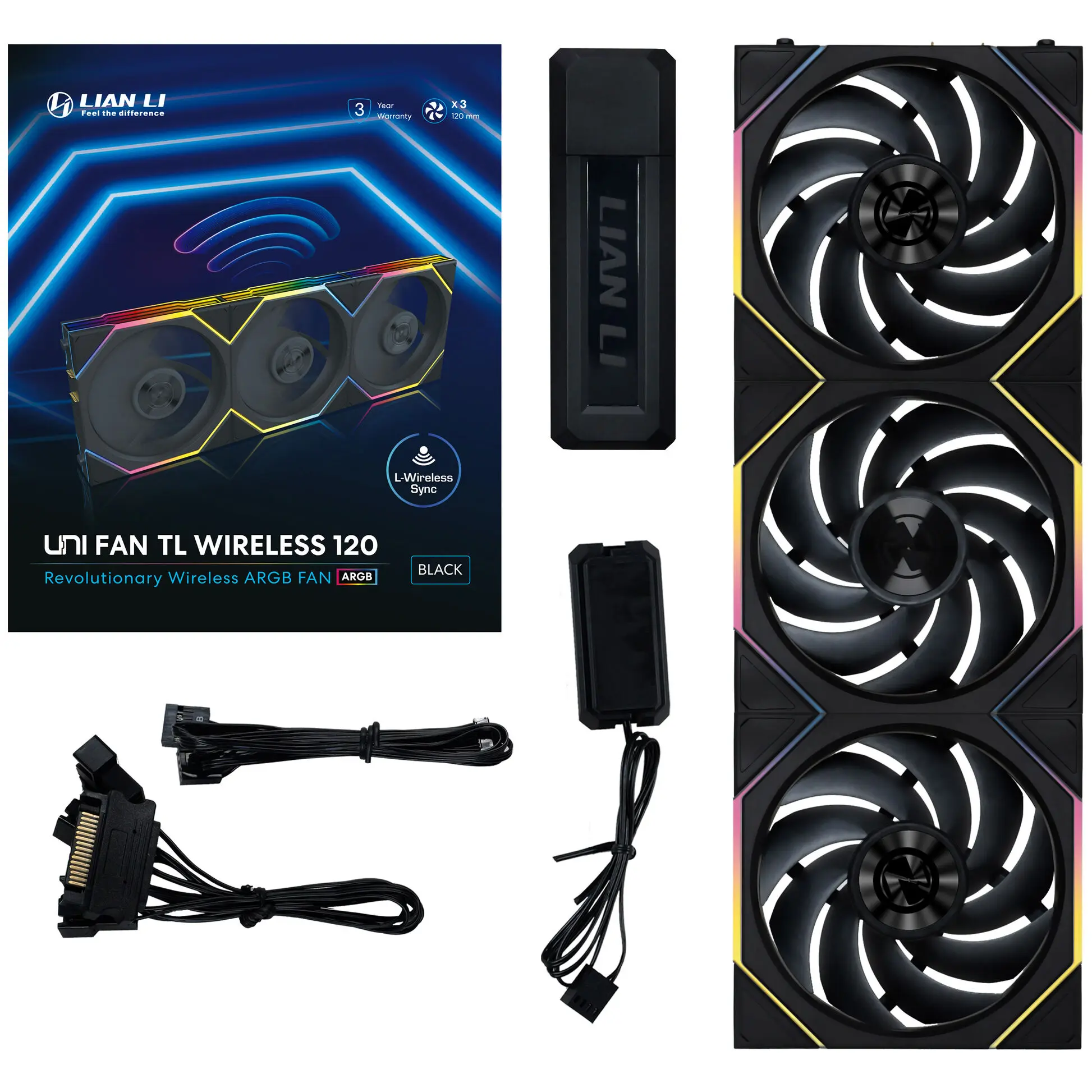 Lian Li UNI FAN TL Wireless ARGB PWM 120 mm Triple Fan Kit - Nero - immagine 6
