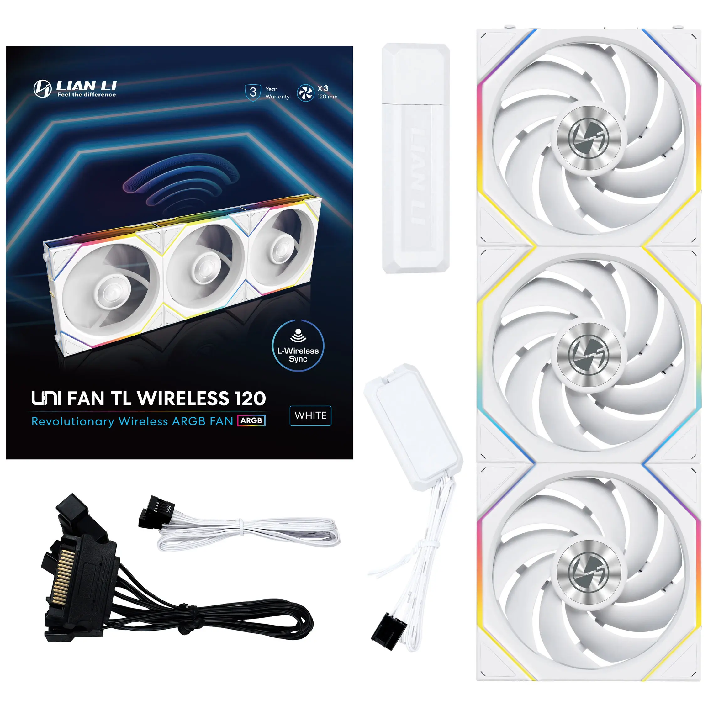 Lian Li UNI FAN TL Wireless ARGB PWM 120 mm Triple Fan Kit - Bianco - immagine 5