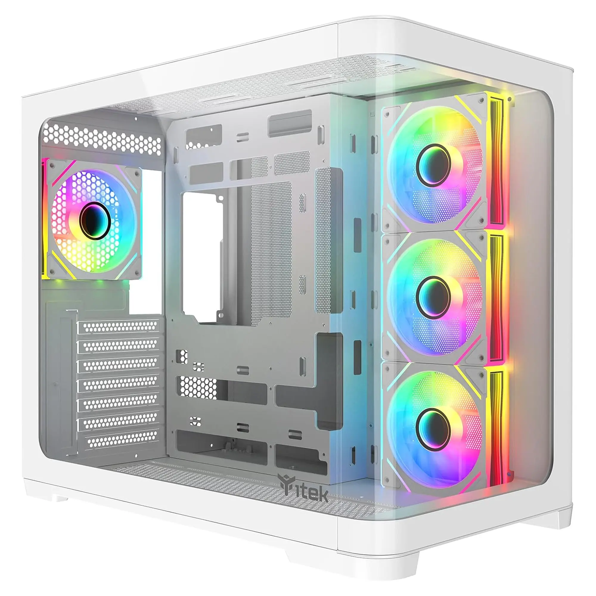 iTek Case DARK CAVE Curved, ARGB, Vetro Temperato - Bianco