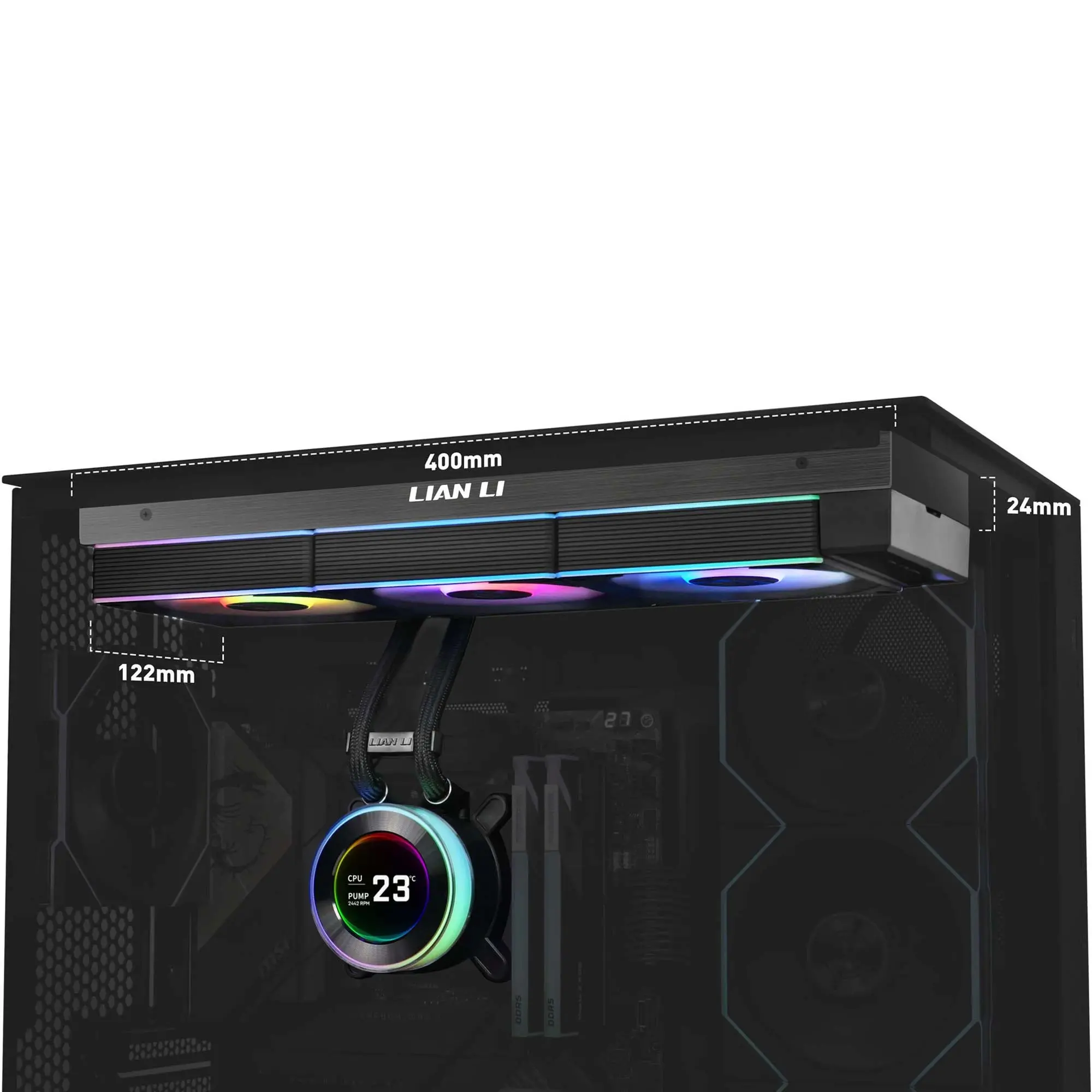 Lian Li HydroShift II LCD-C 360CL AIO Water Cooler, ARGB - Nero - immagine 3