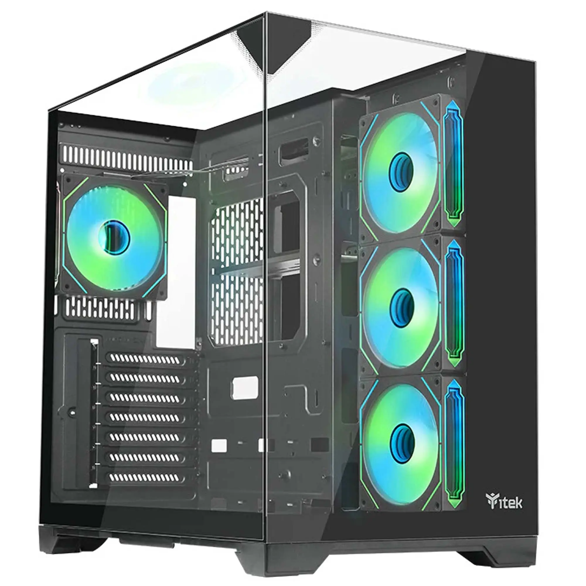 iTek Case DARK CAVE PANO, ARGB, Vetro Temperato - Nero