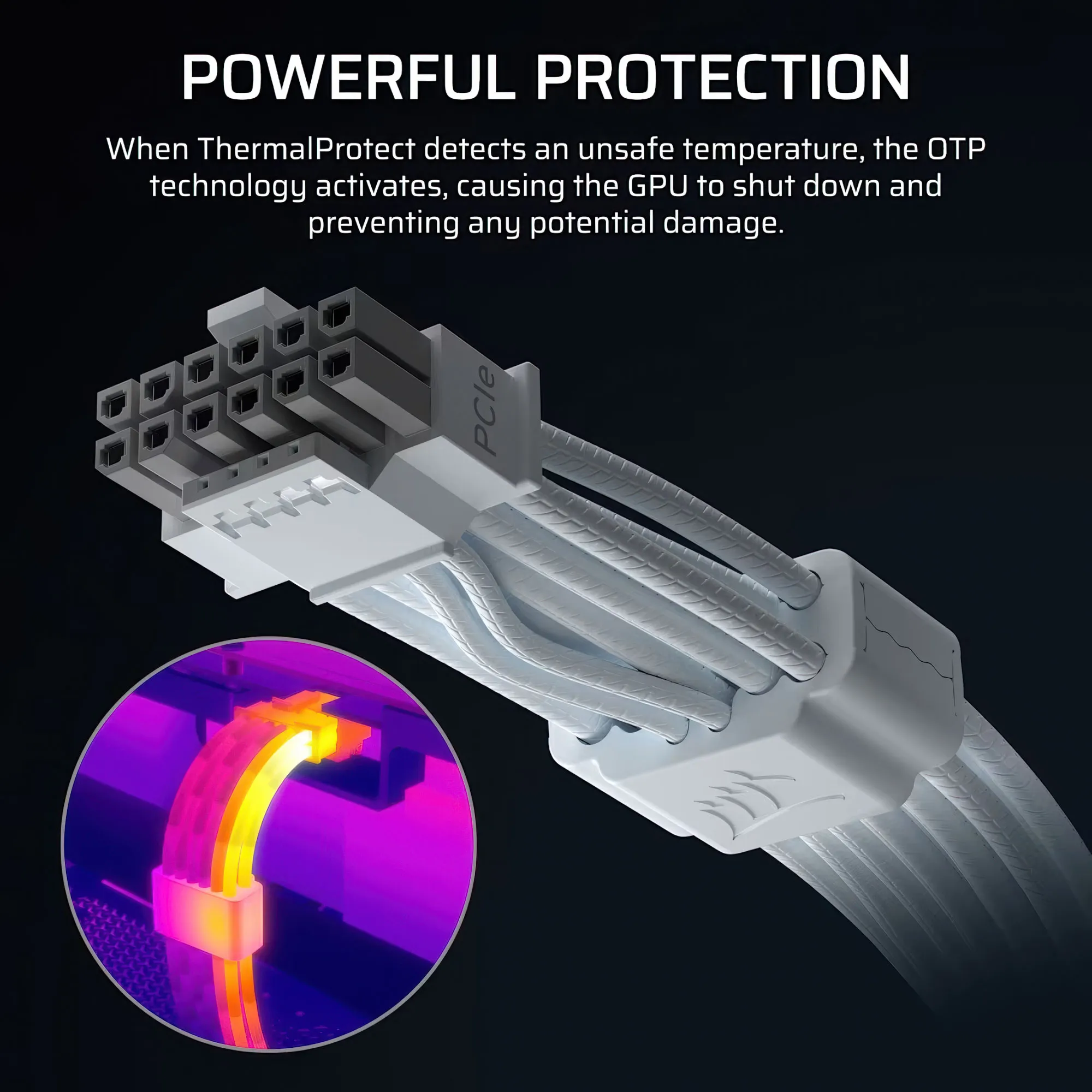 Corsair ThermalProtect PCIe 5.1 600W 12V-2x6 - Cavo di alimentazione GPU bianco con protezione termica integrata - immagine 4