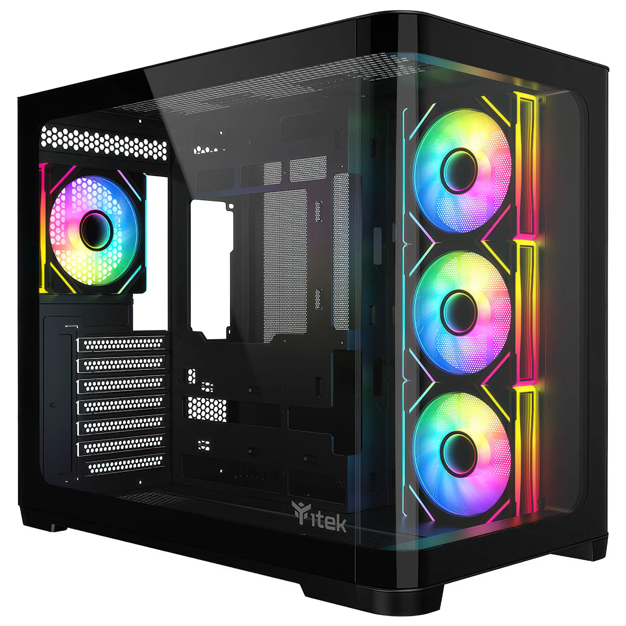 iTek Case DARK CAVE Curved, ARGB, Vetro Temperato - Nero