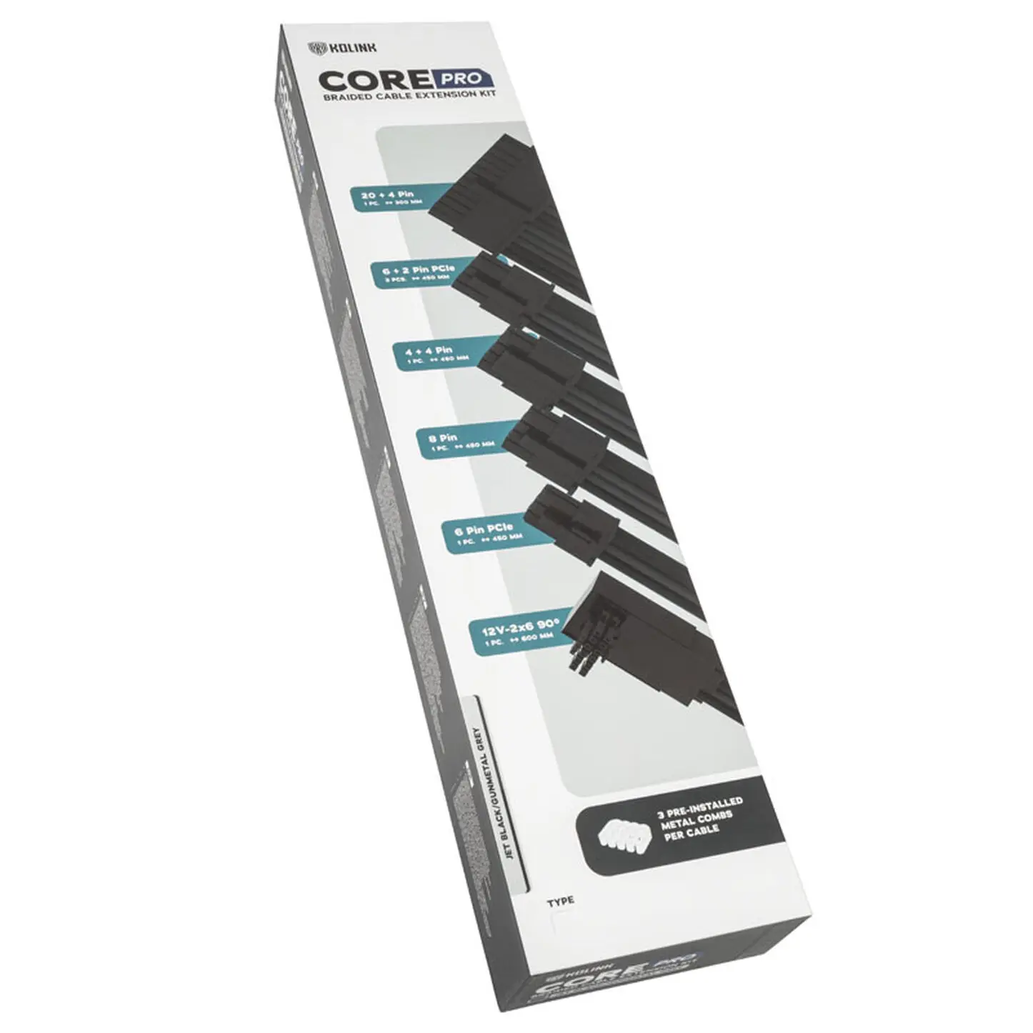 Kolink Core Pro set prolunghe cavi intrecciati 12V-2x6 Type-1 - Jet Black/Gunmetal Grey - immagine 4