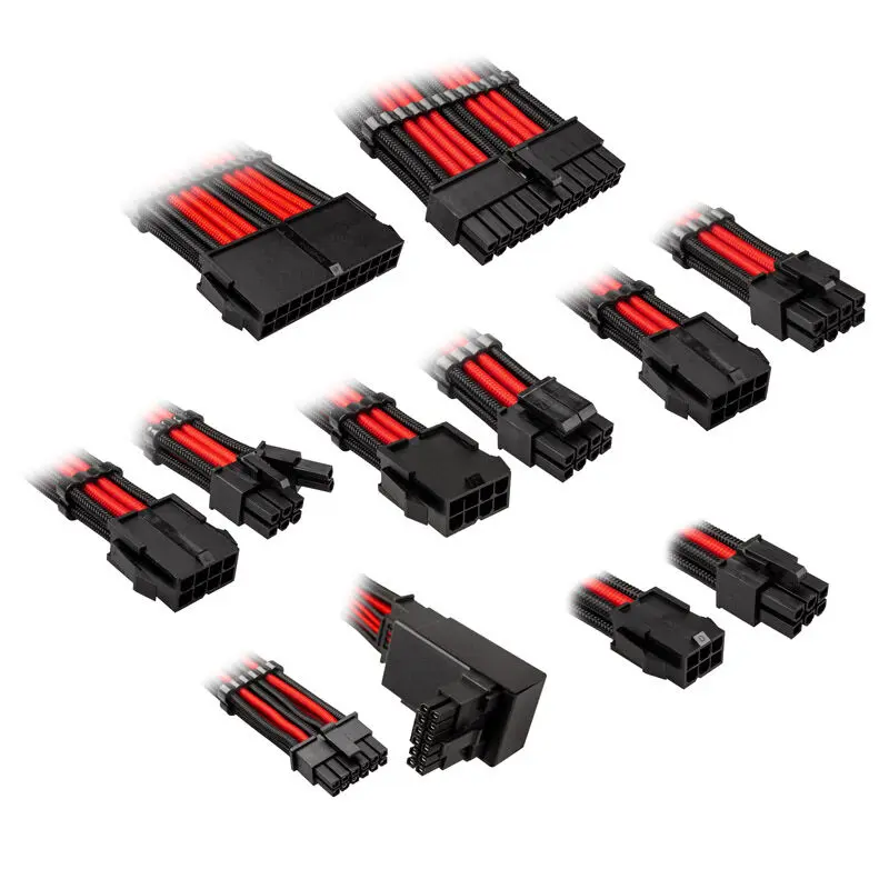 Kolink Core Pro set prolunghe cavi intrecciati 12V-2x6 Type-2 - Jet Black/Racing Red