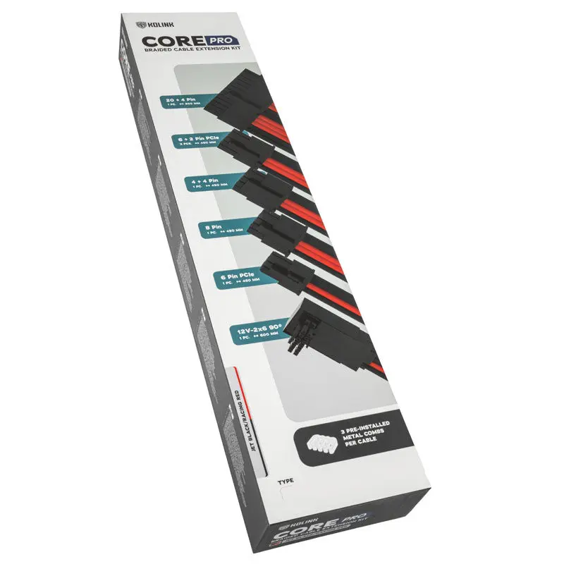 Kolink Core Pro set prolunghe cavi intrecciati 12V-2x6 Type-2 - Jet Black/Racing Red - immagine 4