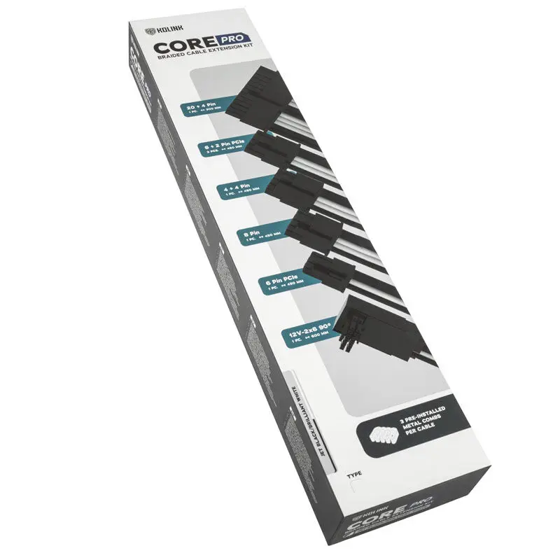 Kolink Core Pro set prolunghe cavi intrecciati 12V-2x6 Type-1 - Jet Black/Brilliant White - immagine 4