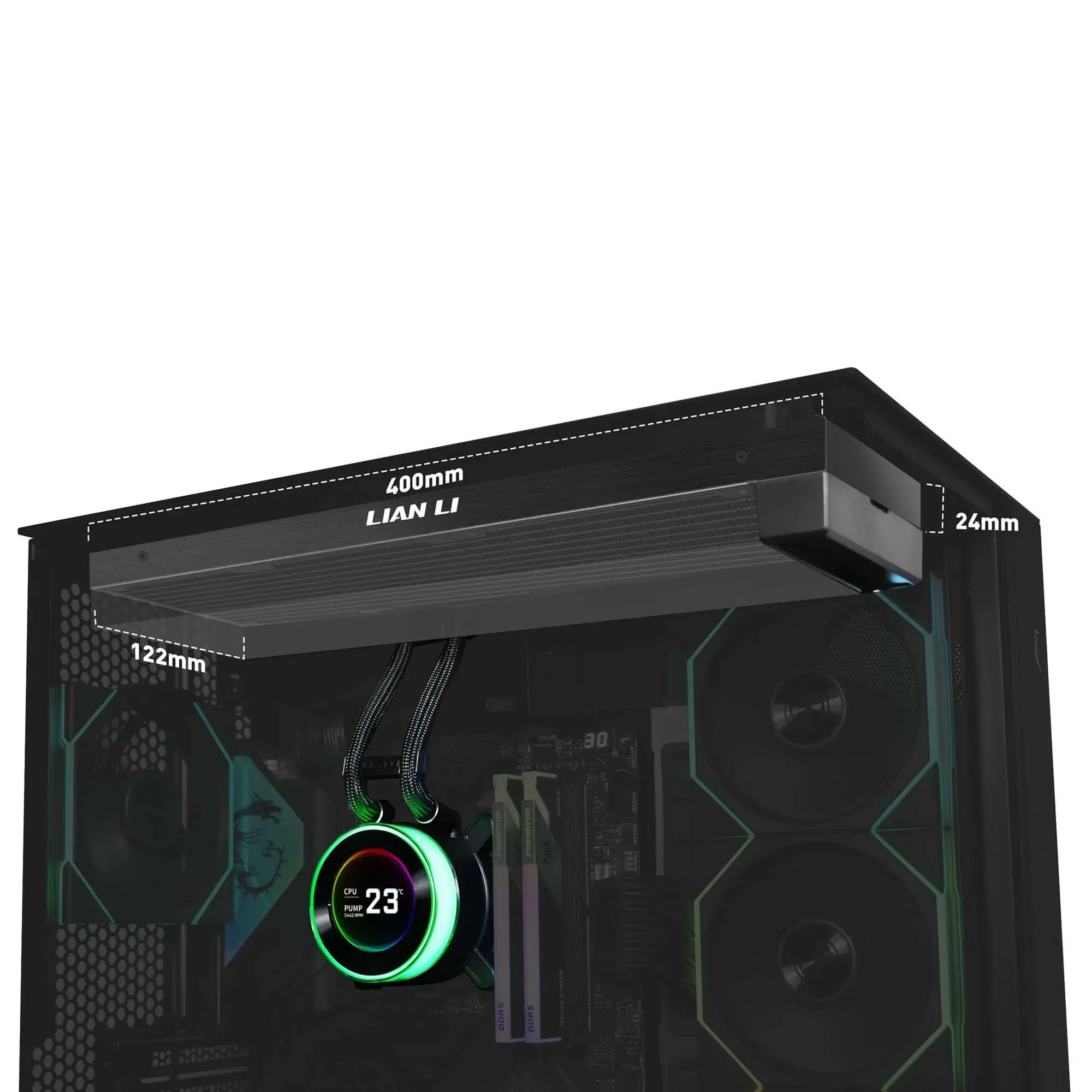 Lian Li HydroShift II LCD-C 360N Fanless AIO Water Cooler, ARGB - Nero - immagine 3