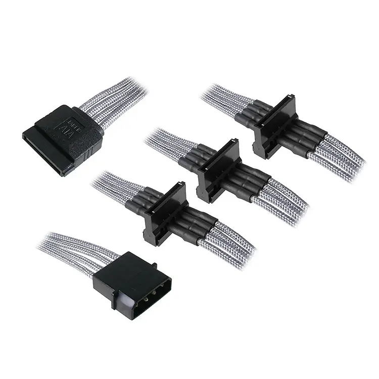 BitFenix Adattatore da Molex a 4x SATA 20 cm - Sleeved Argento/Nero