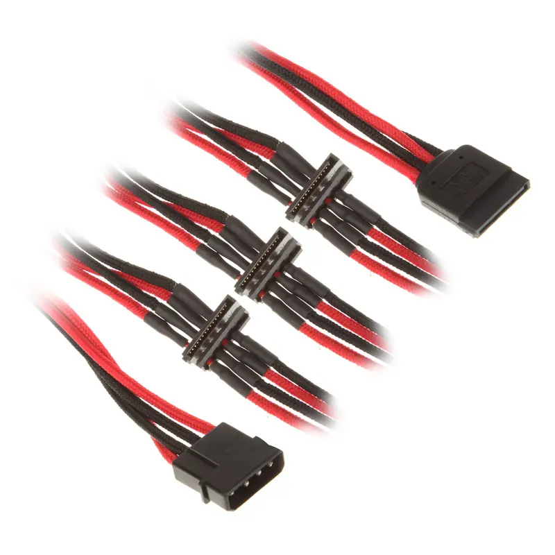 BitFenix Adattatore da Molex a 4x SATA 20 cm - Sleeved Nero/Rosso/Nero