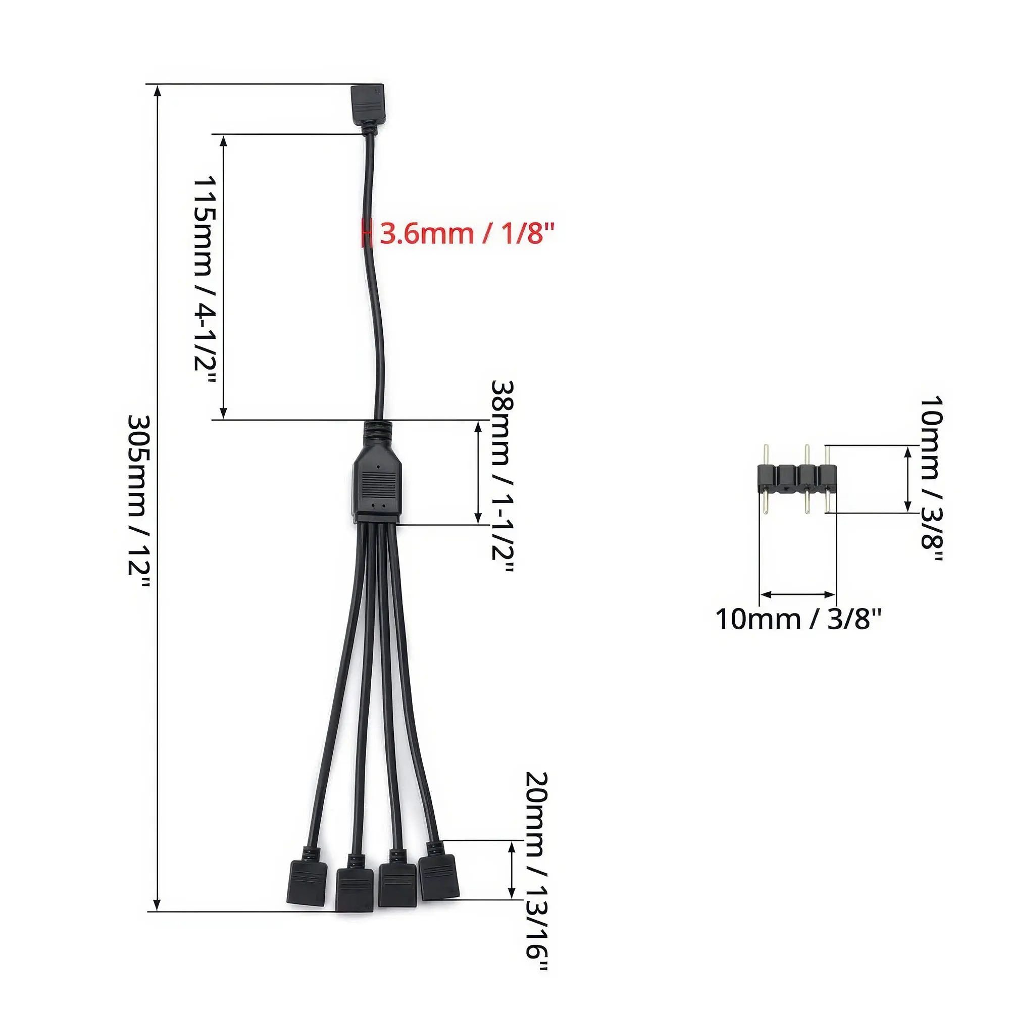 Drako Cavo splitter ARGB, 5 V, 3 pin, 4-Way Splitter Cable - 30 cm - immagine 4