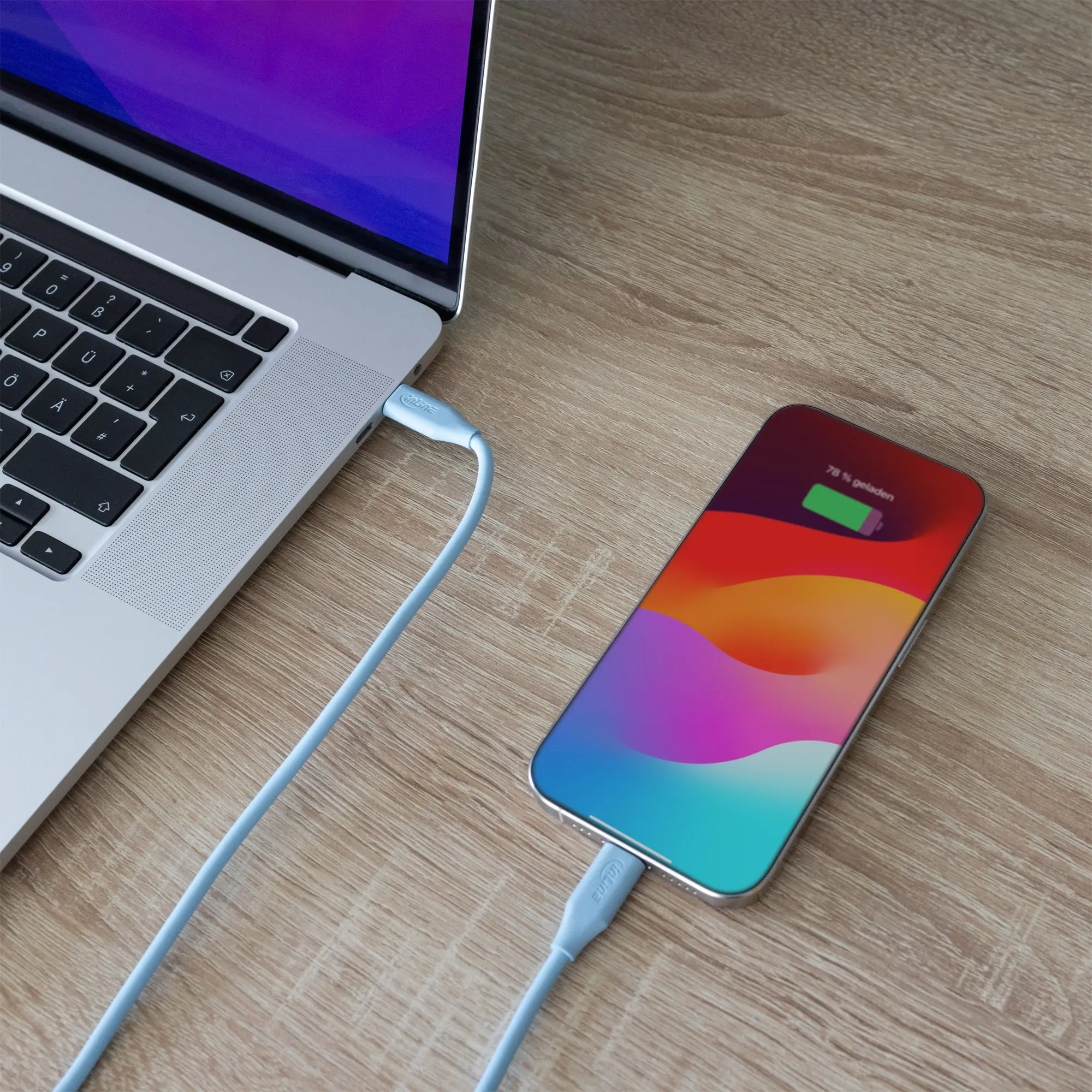InLine Cavo USB-C 100W - Ricarica rapida PD USB 2.0, silicone flessibile, Ice Candy/blu - 1m - immagine 3