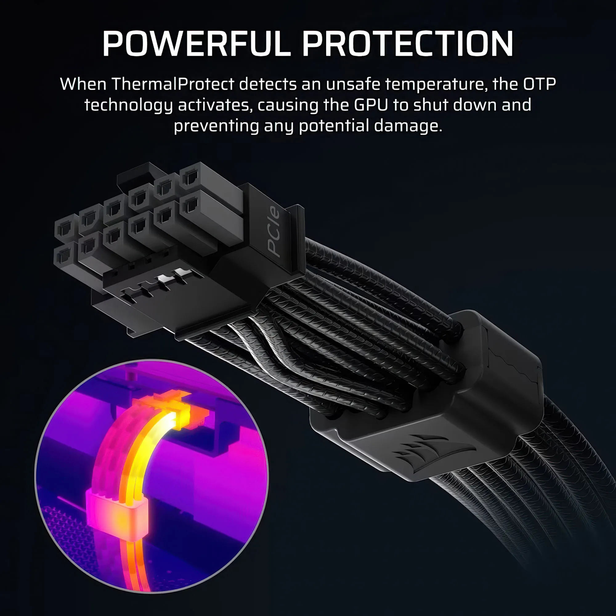Corsair ThermalProtect PCIe 5.1 600W 12V-2x6 - Cavo di alimentazione GPU nero con protezione termica integrata - immagine 4