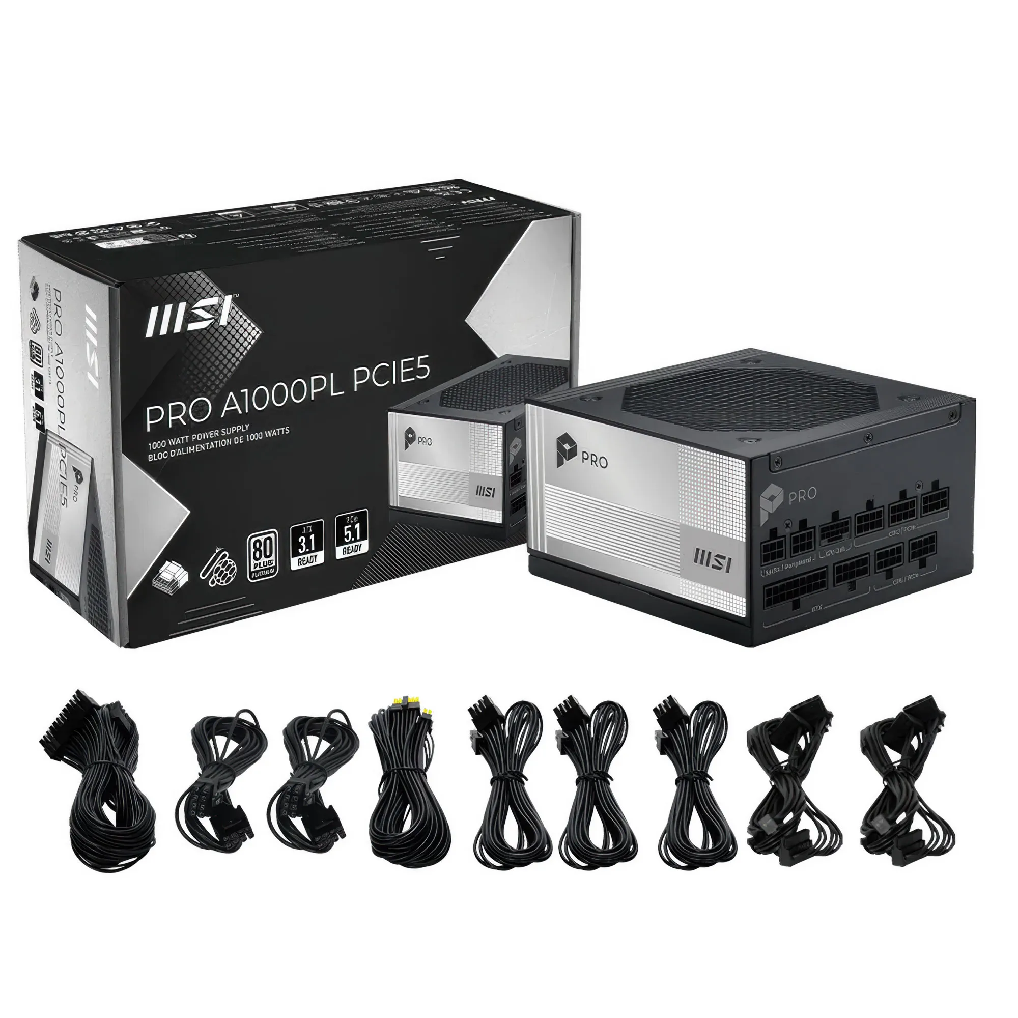 MSI PRO A1000PL PCIE5- Alimentatore 1000W 80 Plus Platinum ATX 3.1 Full Modular PCIe 5.1 - immagine 4