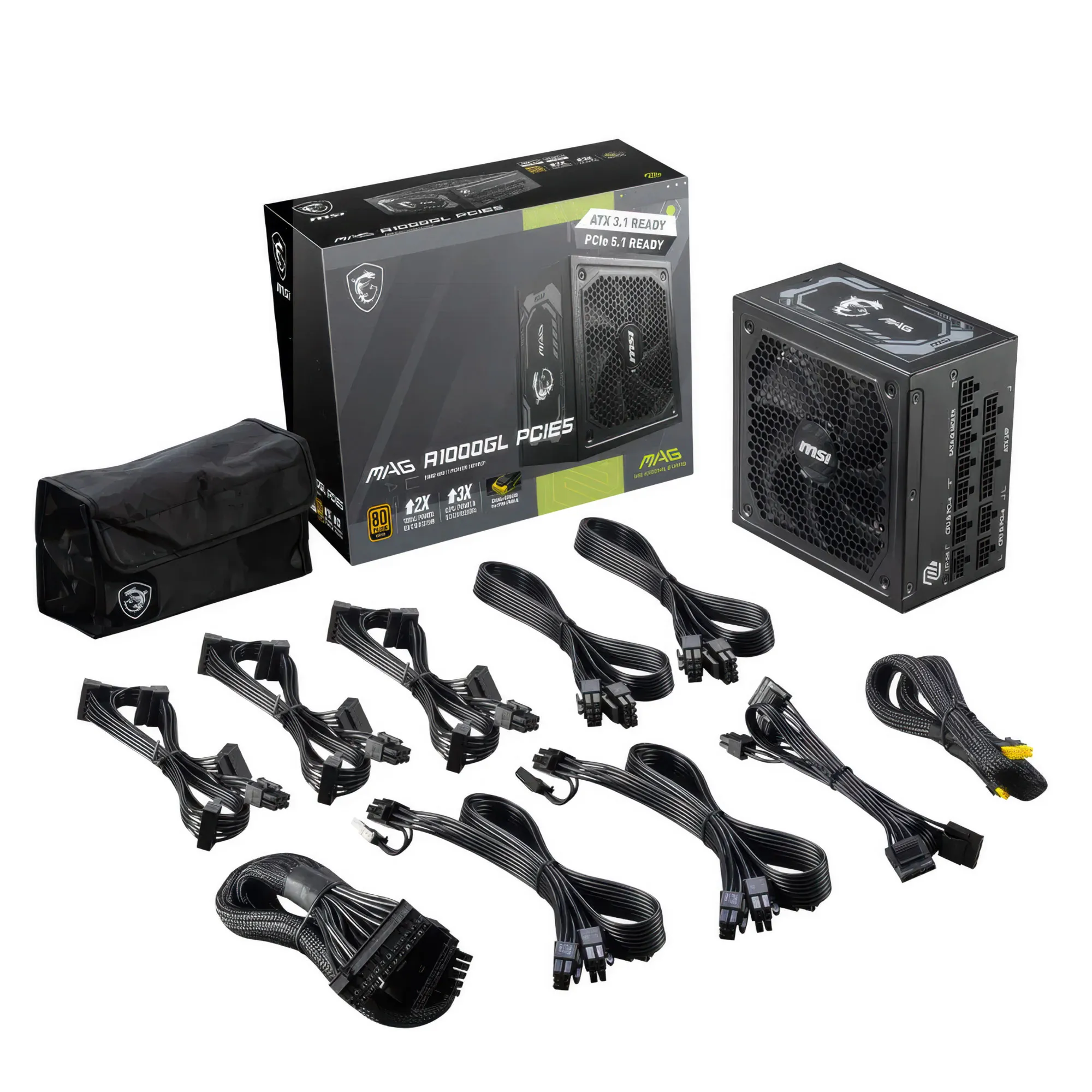 MSI MAG A1000GL Gold Power Supply, Modulare, PCIe 5.0, ATX 3.0 - 1000 Watt - immagine 4