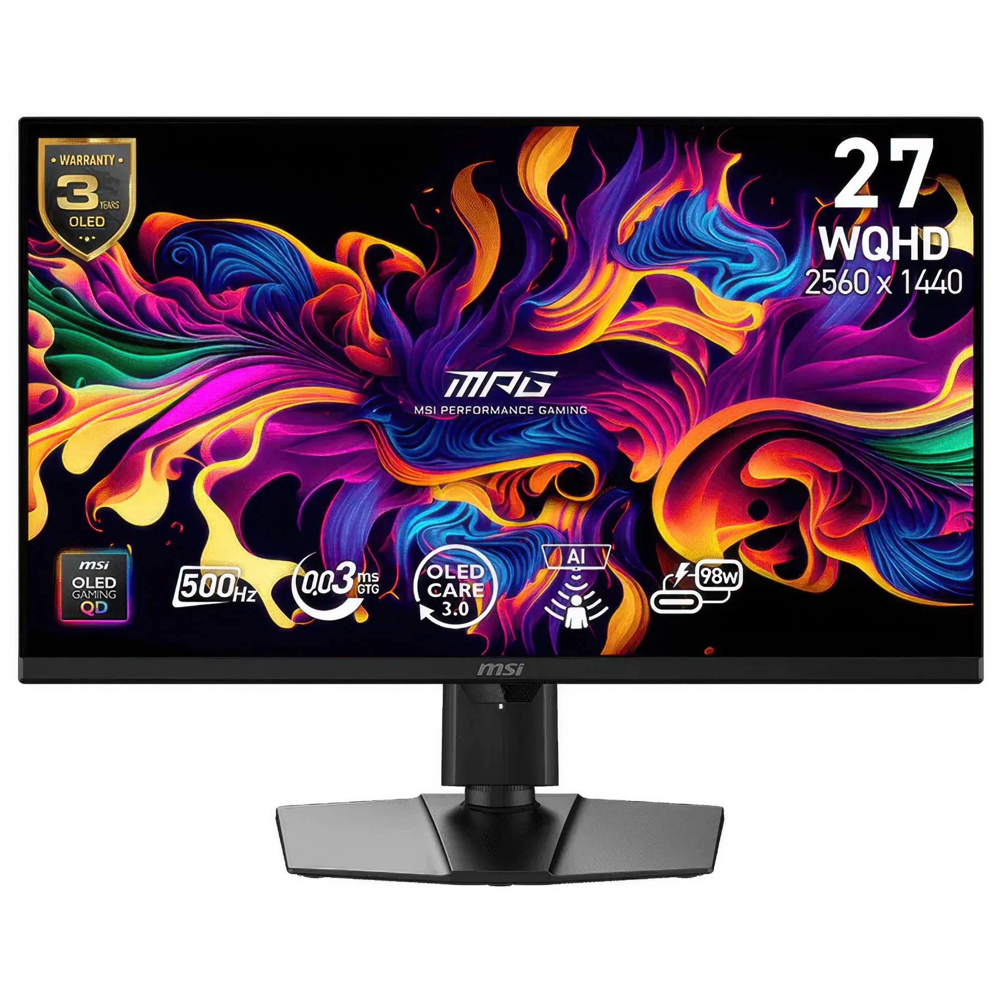 MSI MPG 271QR QD-OLED X50 - Monitor 27" WQHD QD‑OLED 500Hz, HDR True Black 500, 0.03ms, DP 2.1a, HDMI 2.1