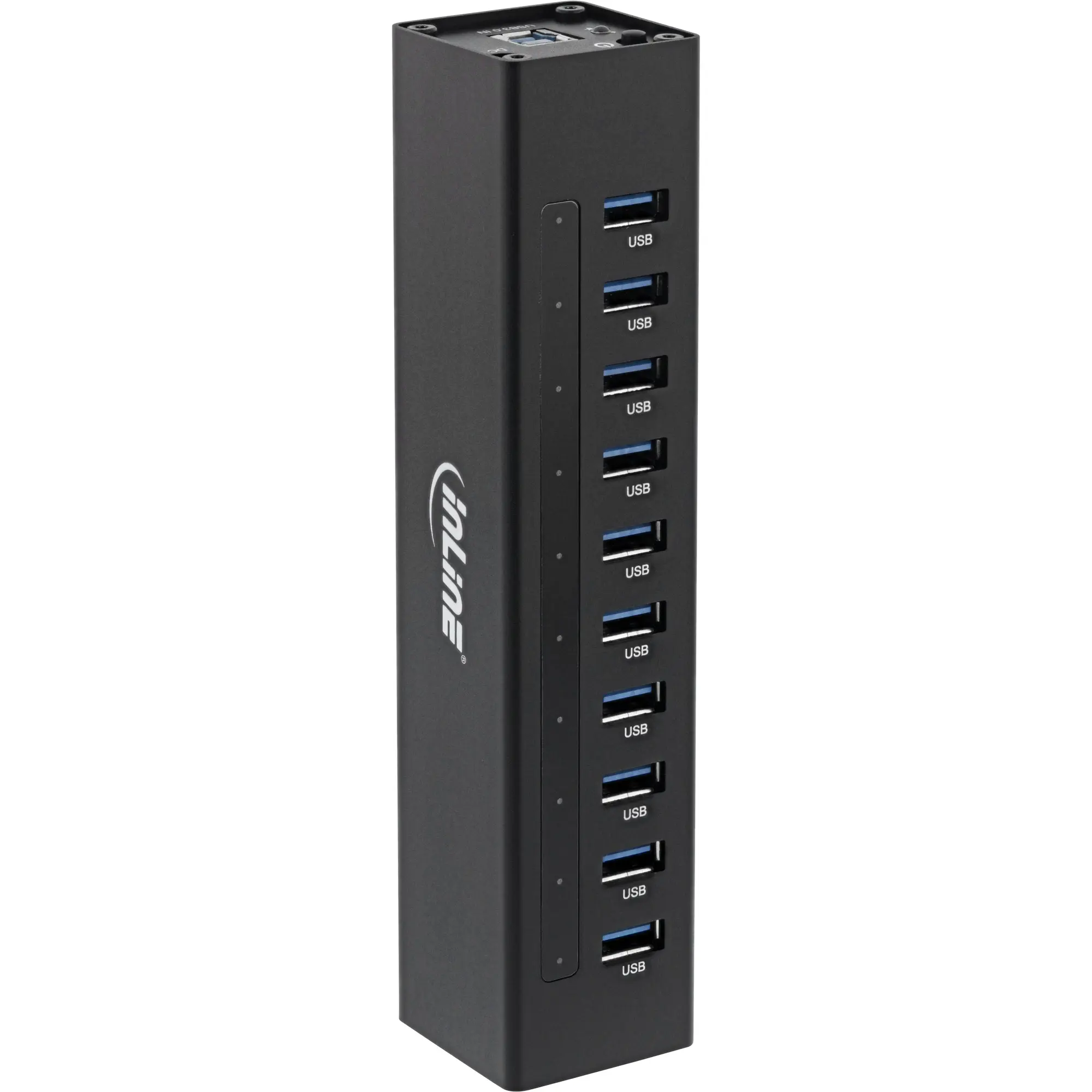 InLine Hub USB 3.2 Gen.1 10 Porte - Corpo in Alluminio Nero con Alimentatore 4A