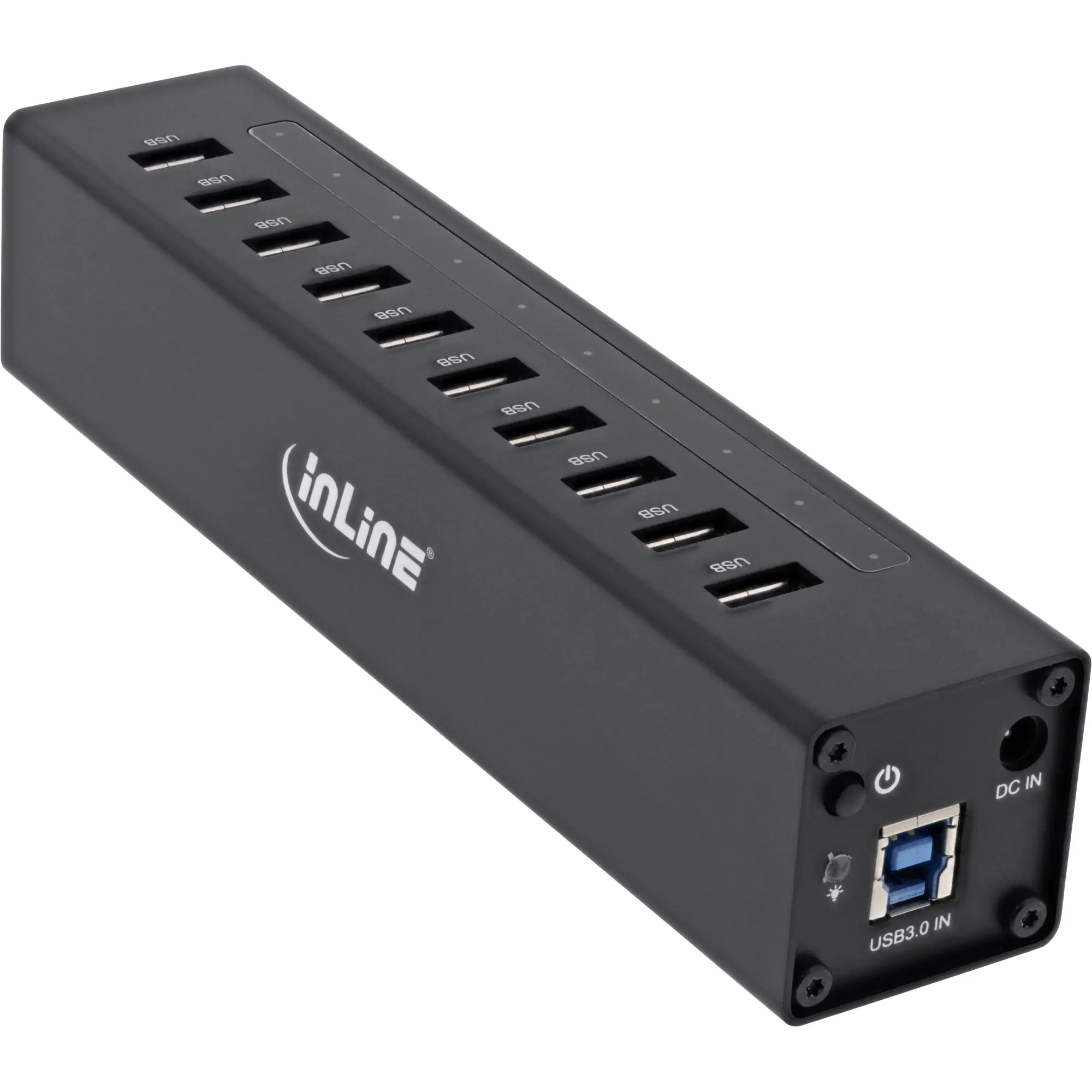 InLine Hub USB 3.2 Gen.1 10 Porte - Corpo in Alluminio Nero con Alimentatore 4A - immagine 2