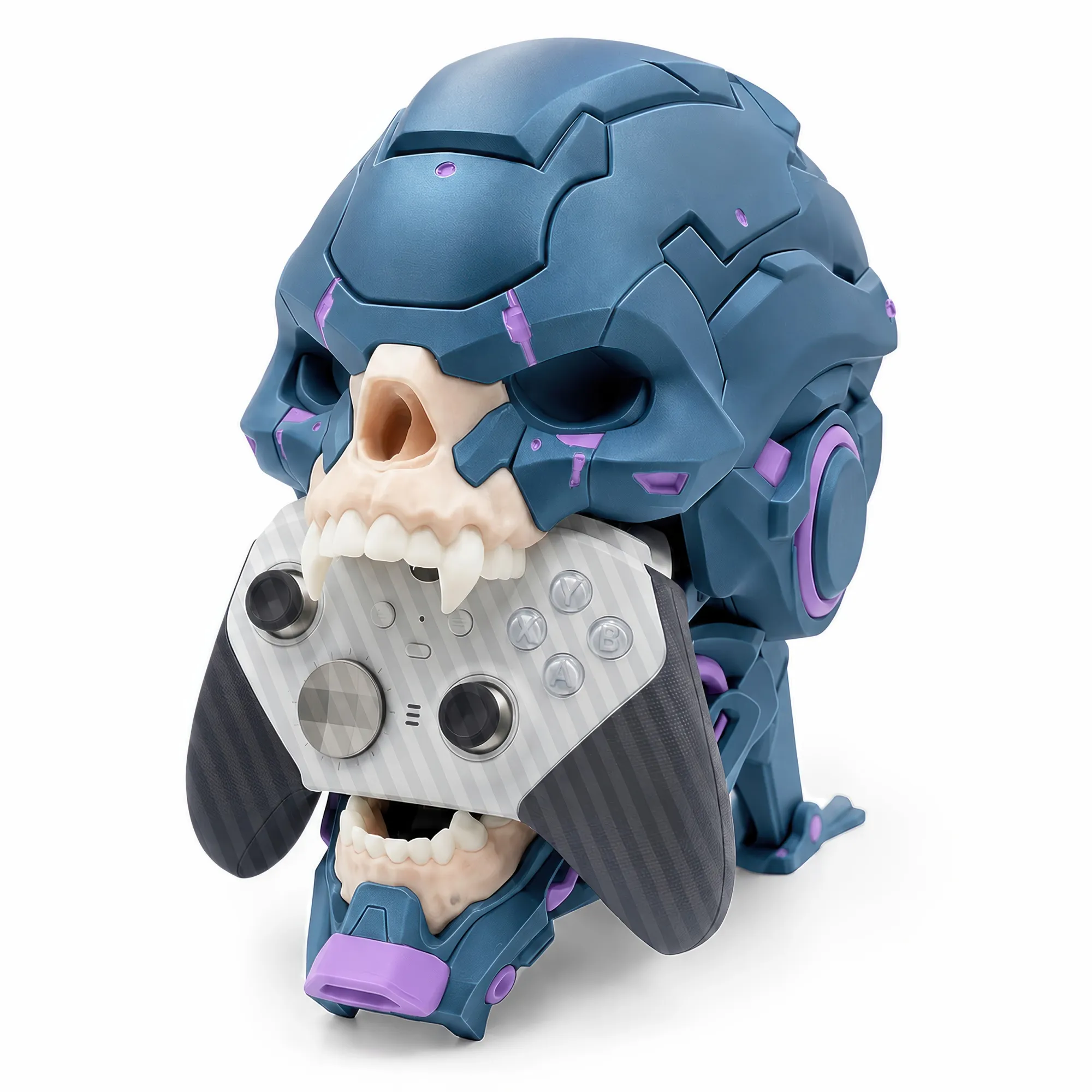 CyberSkull Apex - Stand Controller Cyberpunk con Gestione Cavi - Metallic Blue