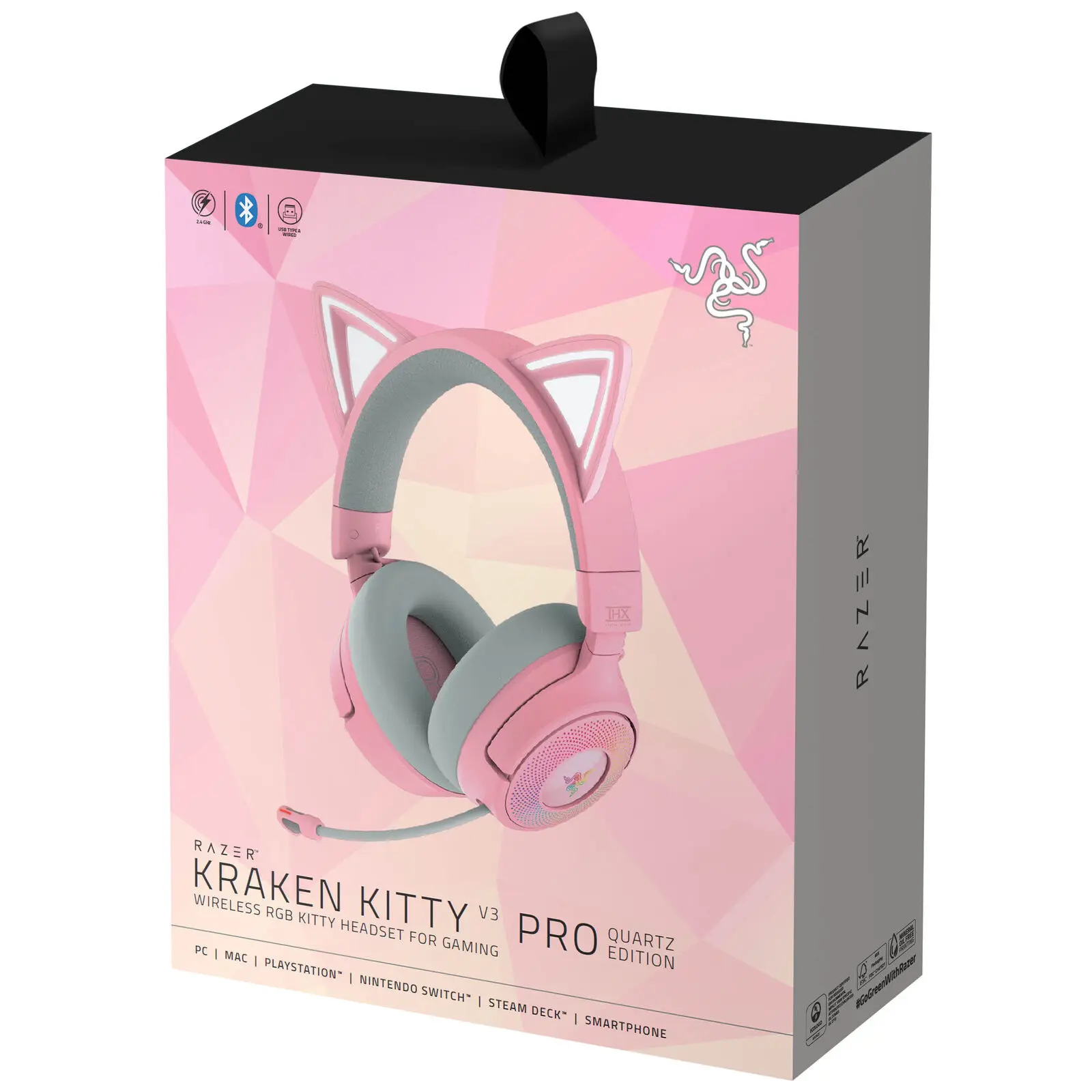 Razer Kraken Kitty V3 Pro - Cuffie Gaming Wireless con Tripla Connettività 2.4GHz/Bluetooth/USB, Driver 40mm e Chroma RGB - Quartz - immagine 7