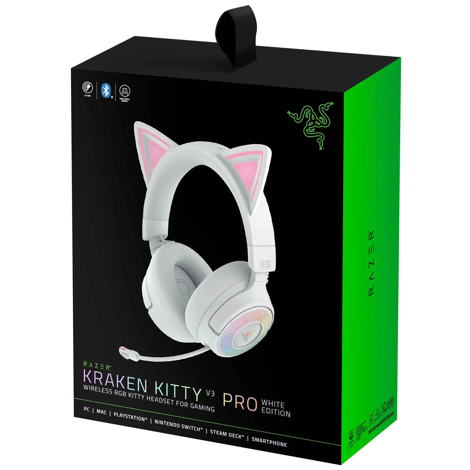 Razer Kraken Kitty V3 Pro - Cuffie Gaming Wireless con Tripla Connettività, Driver TriForce Titanium 40mm, Chroma RGB e THX Spatial Audio - Bianco - immagine 7