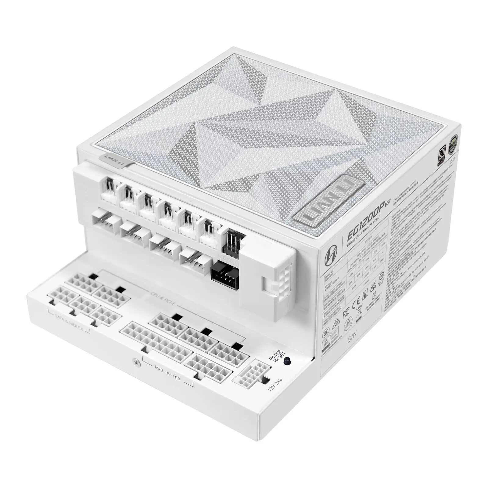 Lian Li EDGE Platinum V2 80 PLUS Platinum + EDGE Hub V2 - ATX 3.1 - 1200 Watt, Bianco