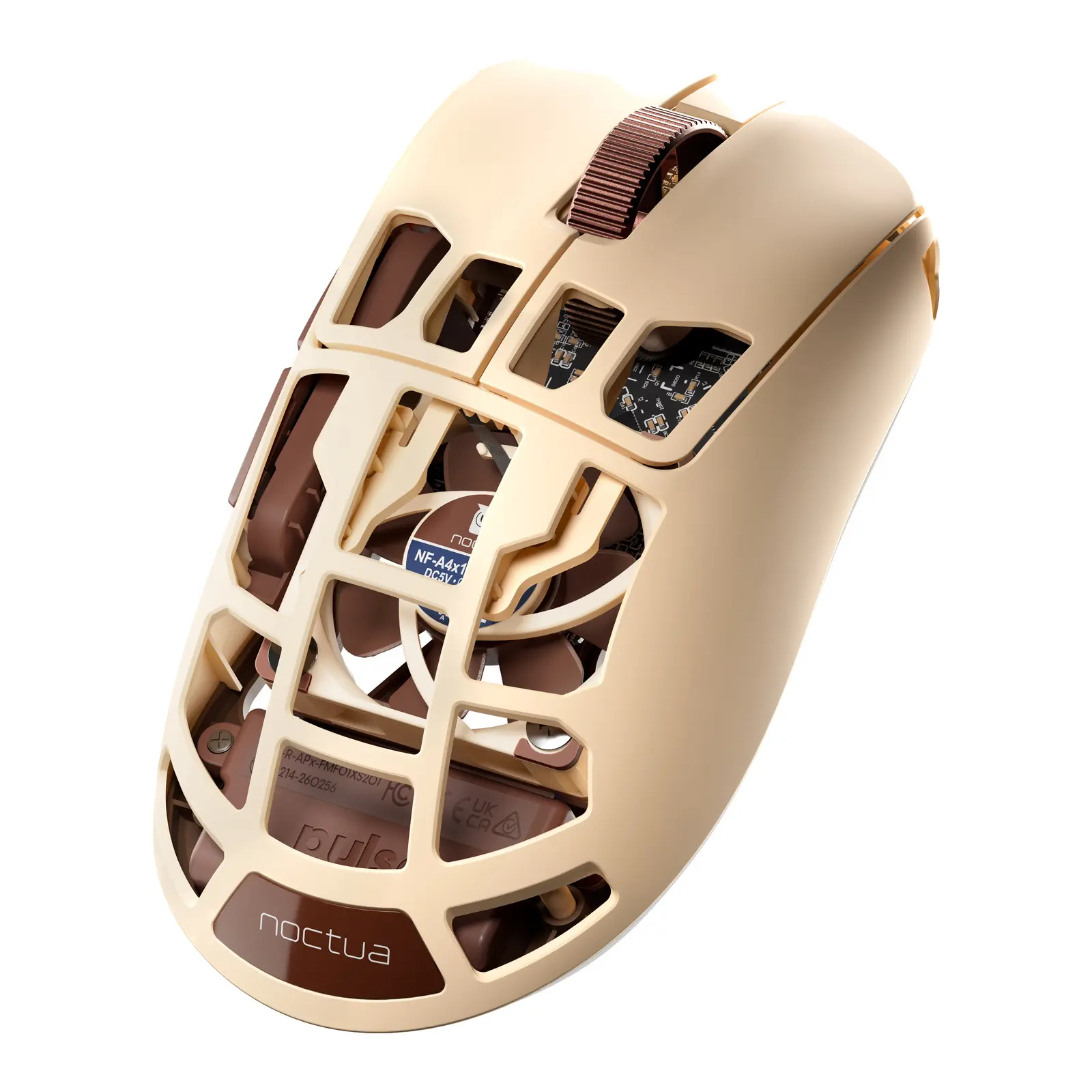 Pulsar Feinmann F01 Noctua Edition - Mouse Gaming Wireless 8K con Ventola NF-A4x10 Integrata, 42.000 DPI, 73 g - Beige/Marrone - immagine 2